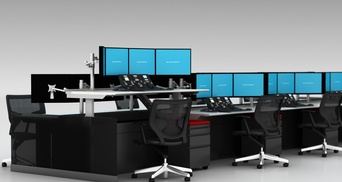 HEIGHT ADJUSTABLE FORM_TRADING WITH GLASS END PANELS